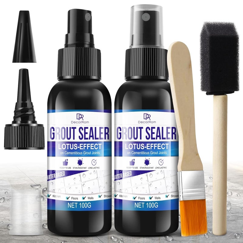 DecorRom Grout Sealer, Waterproof Tile Sealer for Shower Tile, Floor, Kitchen - 2-in-1 Spraying & Squeezing Application - Clear Fast Dry Stain Resistant Grout Sealant for Bathroom, Shower, Marble - Image 1